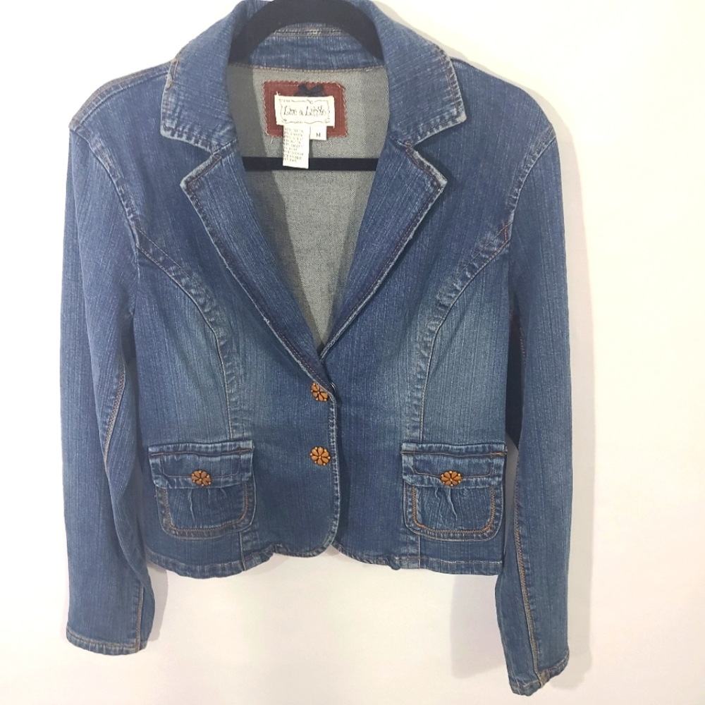 Live A little Women's Size Medium Denim Jean Jacket with‎ Decorative Buttons